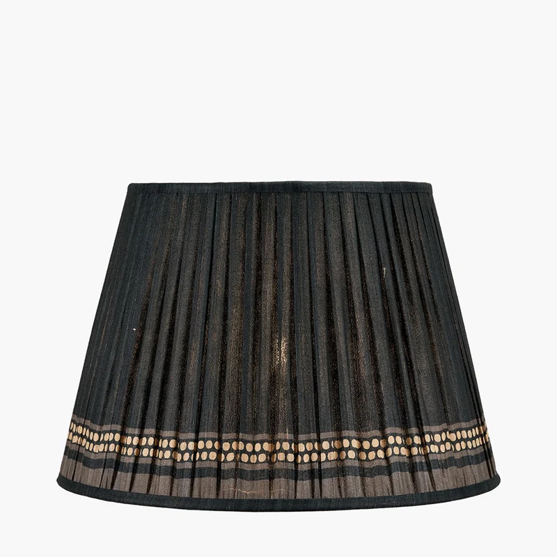Samaira 45cm Black Silk Border Print Mushroom Pleat Tapered Lampshade