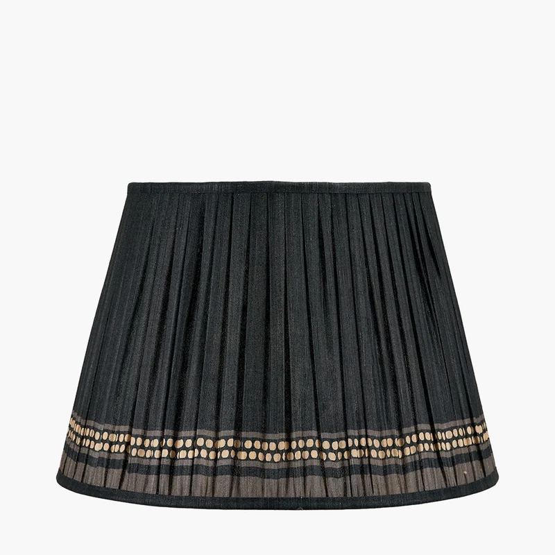 Samaira 45cm Black Silk Border Print Mushroom Pleat Tapered Lampshade