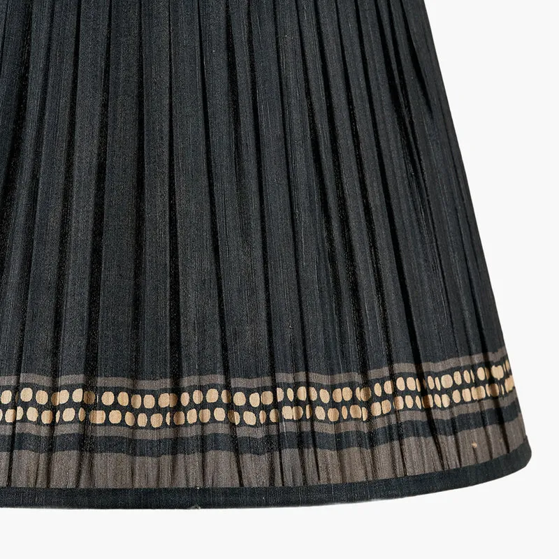 Samaira 45cm Black Silk Border Print Mushroom Pleat Tapered Lampshade
