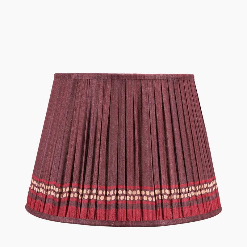 Samaira 40cm Red Silk Border Print Mushroom Pleat Tapered Lampshade
