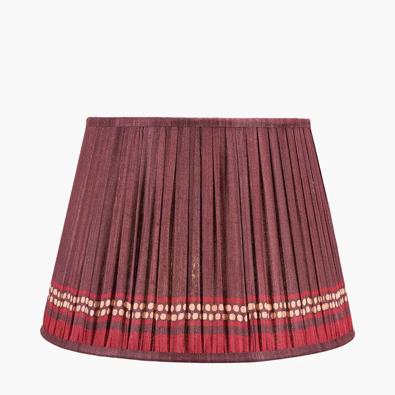Samaira 40cm Red Silk Border Print Mushroom Pleat Tapered Lampshade
