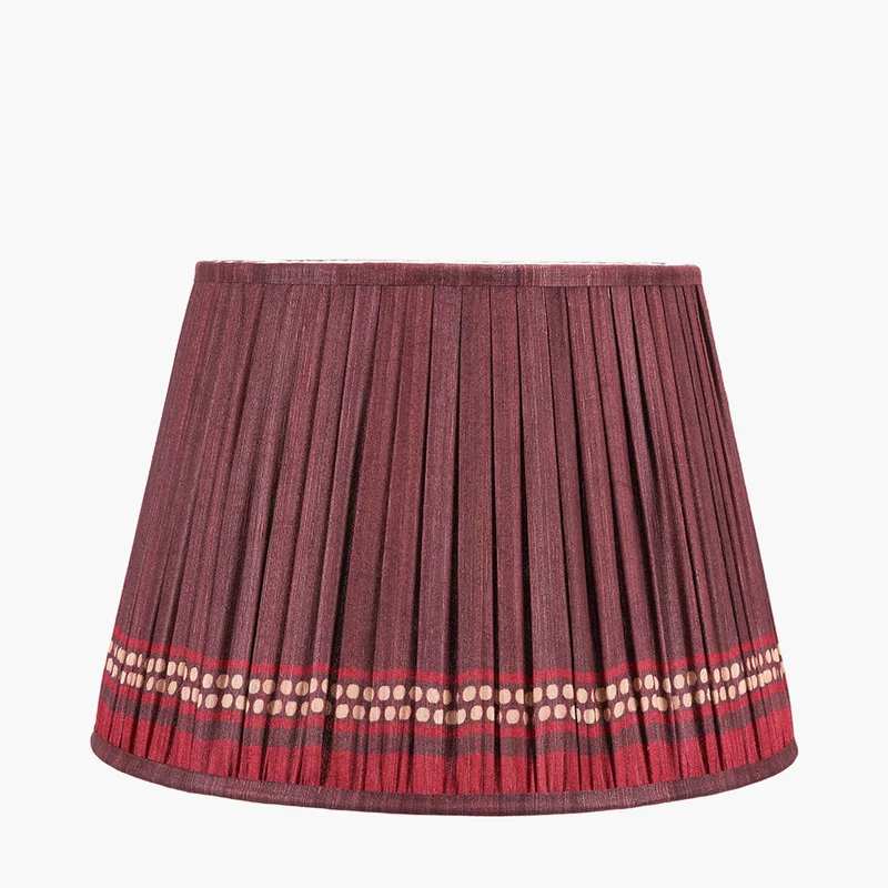 Samaira 40cm Red Silk Border Print Mushroom Pleat Tapered Lampshade
