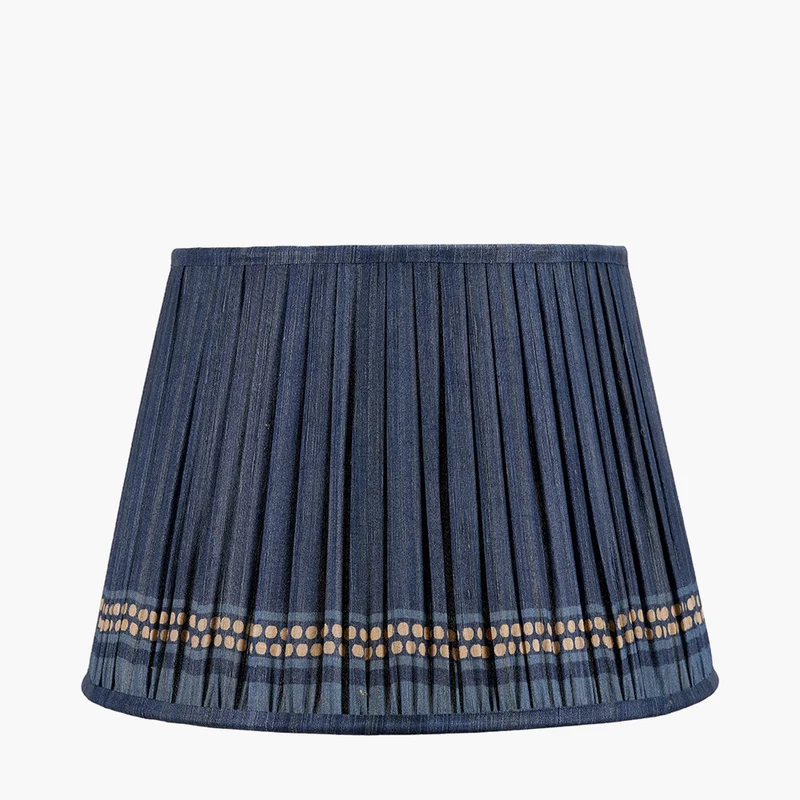 Samaira 40cm Denim Silk Border Print Mushroom Pleat Tapered Lampshade