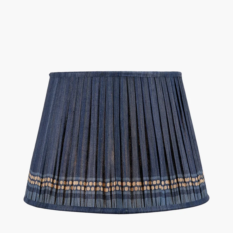 Samaira 40cm Denim Silk Border Print Mushroom Pleat Tapered Lampshade