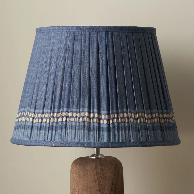 Samaira 40cm Denim Silk Border Print Mushroom Pleat Tapered Lampshade