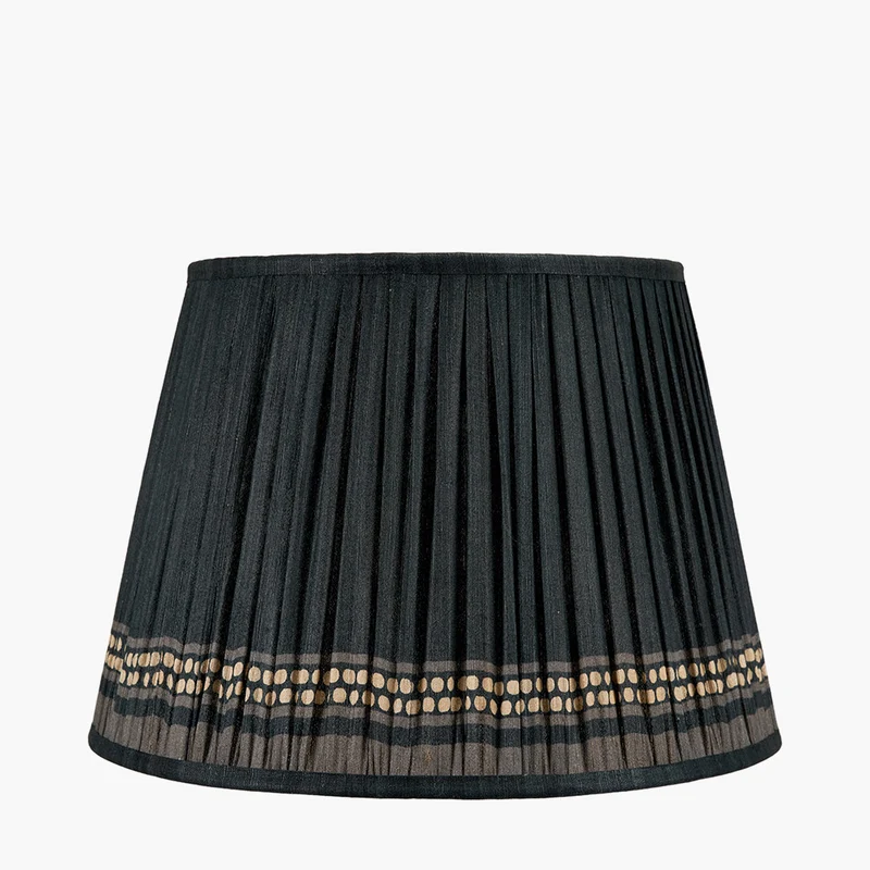 Samaira 40cm Black Silk Border Print Mushroom Pleat Tapered Lampshade