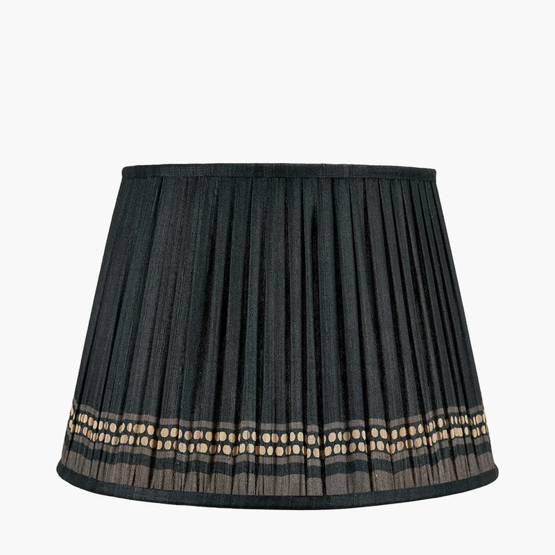 Samaira 40cm Black Silk Border Print Mushroom Pleat Tapered Lampshade