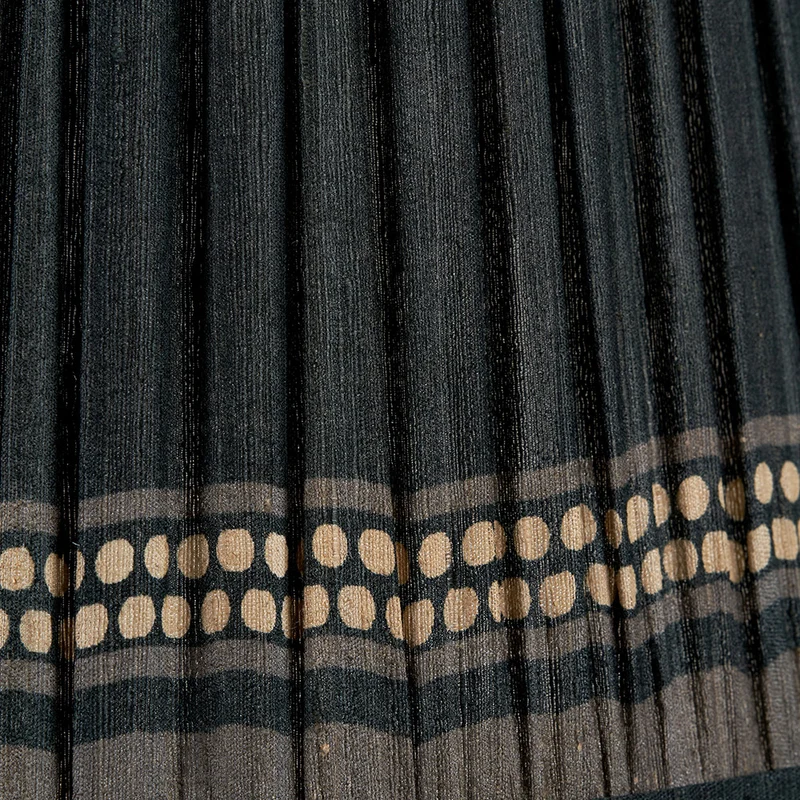 Samaira 40cm Black Silk Border Print Mushroom Pleat Tapered Lampshade