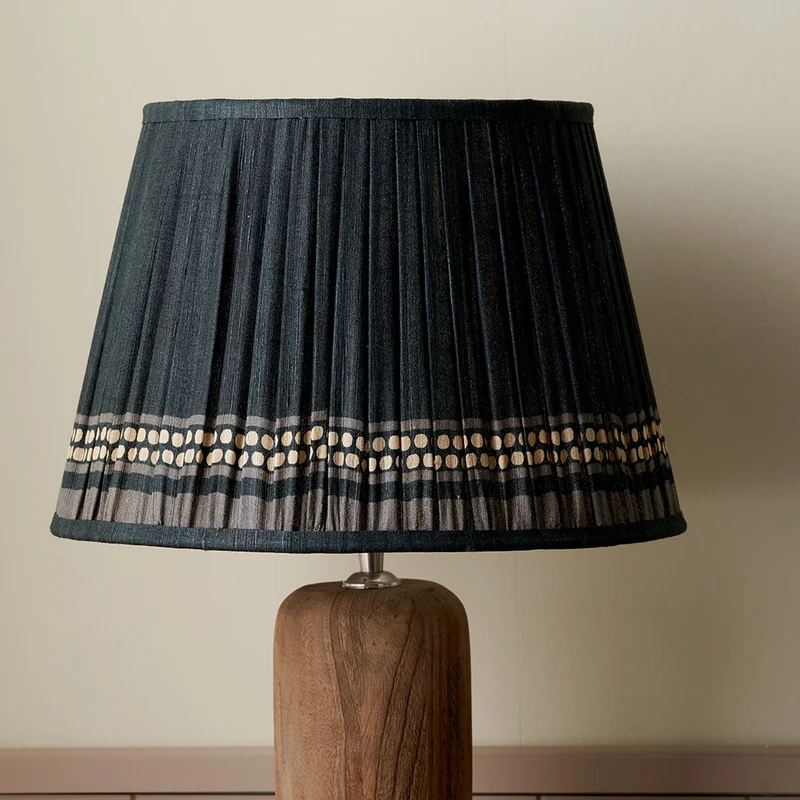 Samaira 40cm Black Silk Border Print Mushroom Pleat Tapered Lampshade