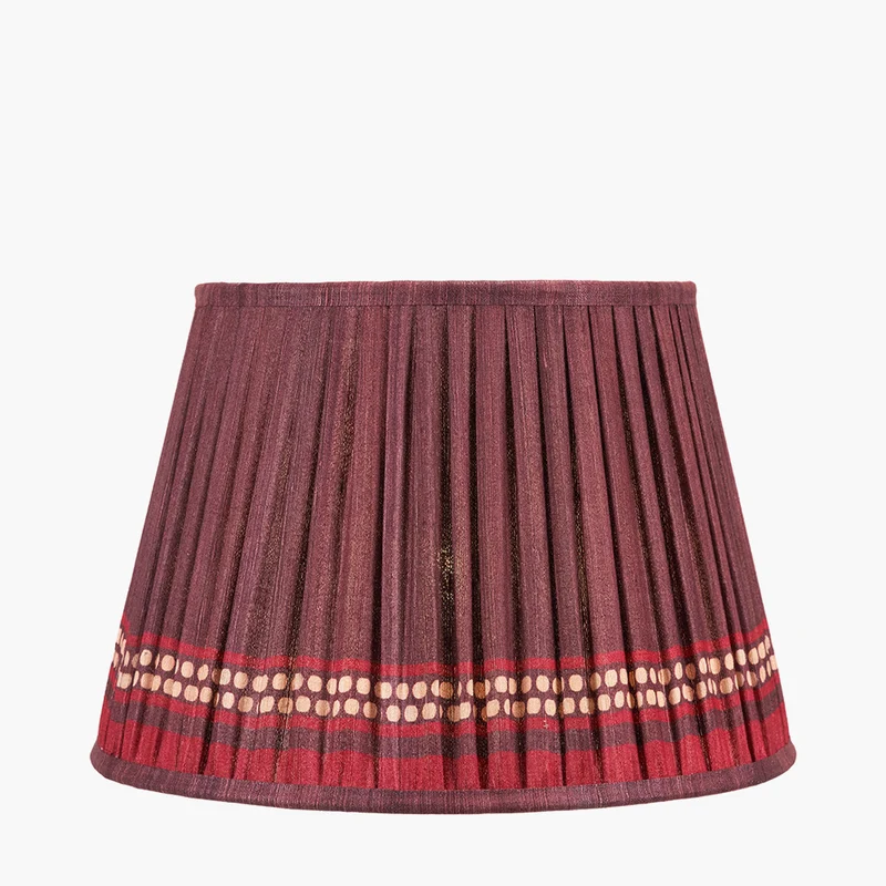 Samaira 35cm Red Silk Border Print Mushroom Pleat Tapered Lampshade