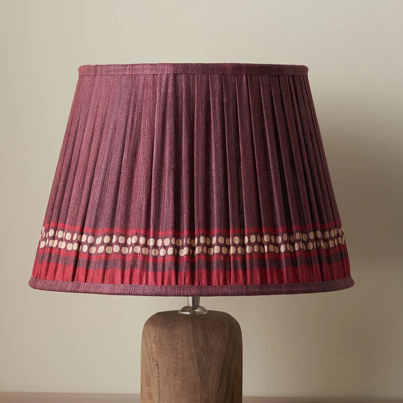 Samaira 35cm Red Silk Border Print Mushroom Pleat Tapered Lampshade