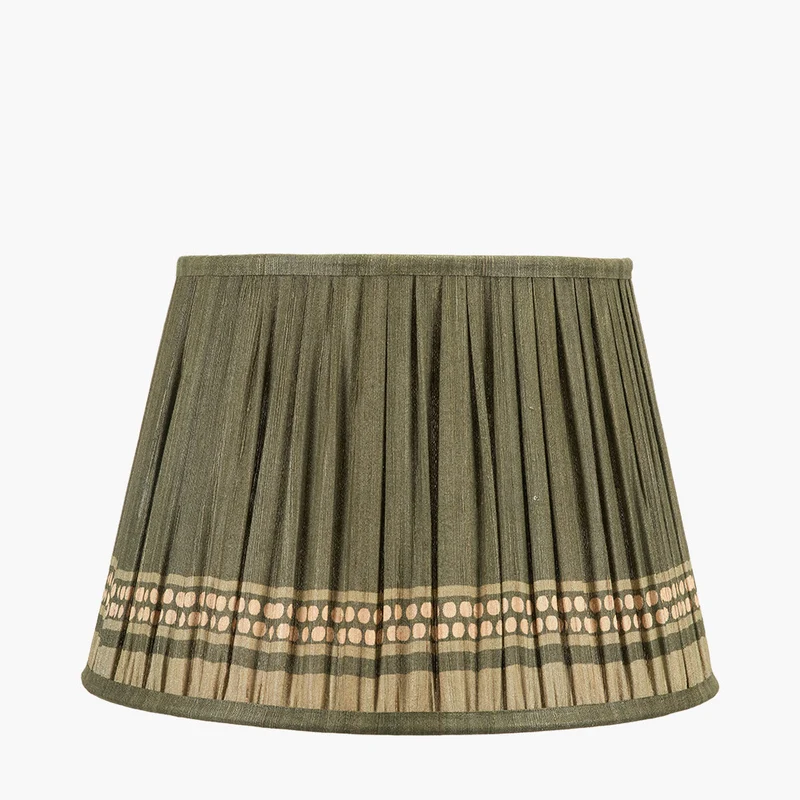 Samaira 35cm Olive Silk Border Print Mushroom Pleat Tapered Lampshade