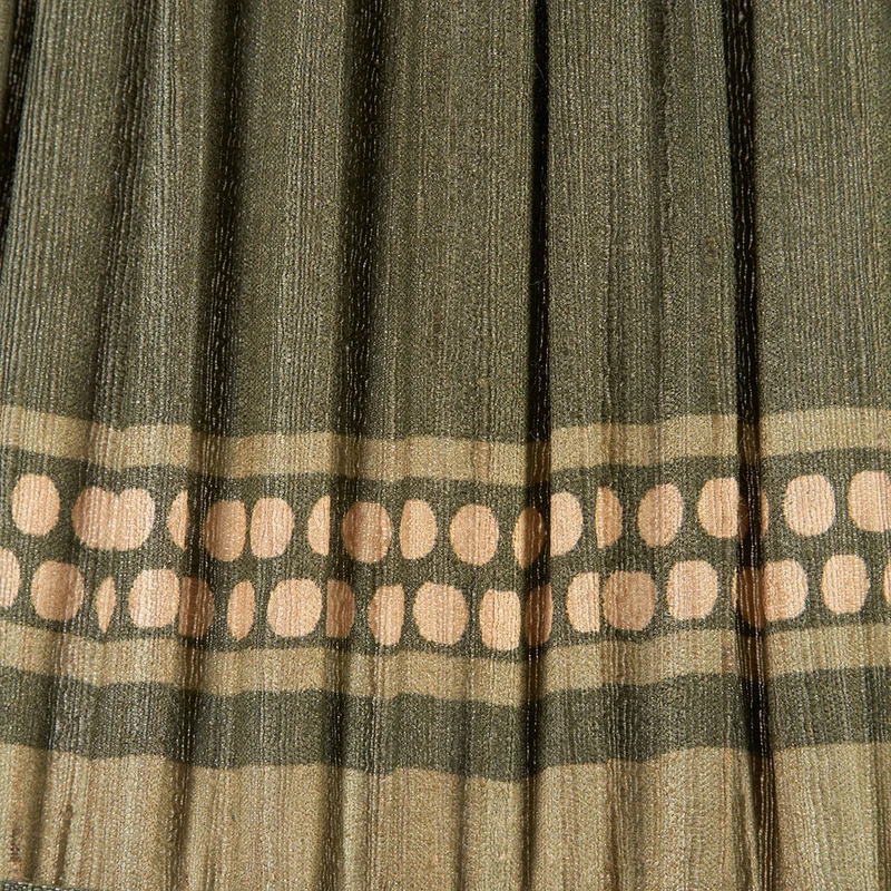 Samaira 35cm Olive Silk Border Print Mushroom Pleat Tapered Lampshade