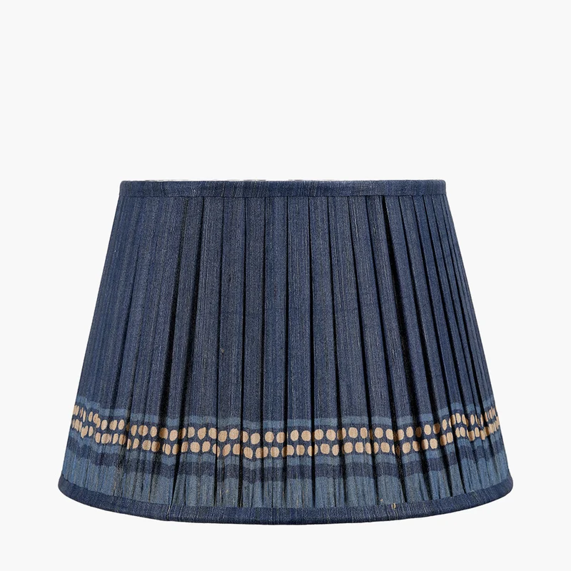 Samaira 35cm Denim Silk Border Print Mushroom Pleat Tapered Lampshade