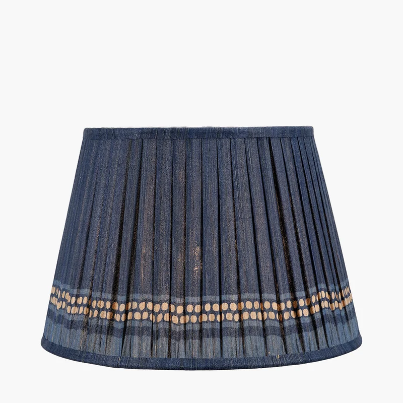 Samaira 35cm Denim Silk Border Print Mushroom Pleat Tapered Lampshade