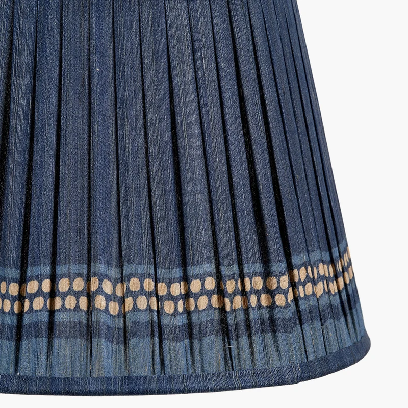 Samaira 35cm Denim Silk Border Print Mushroom Pleat Tapered Lampshade