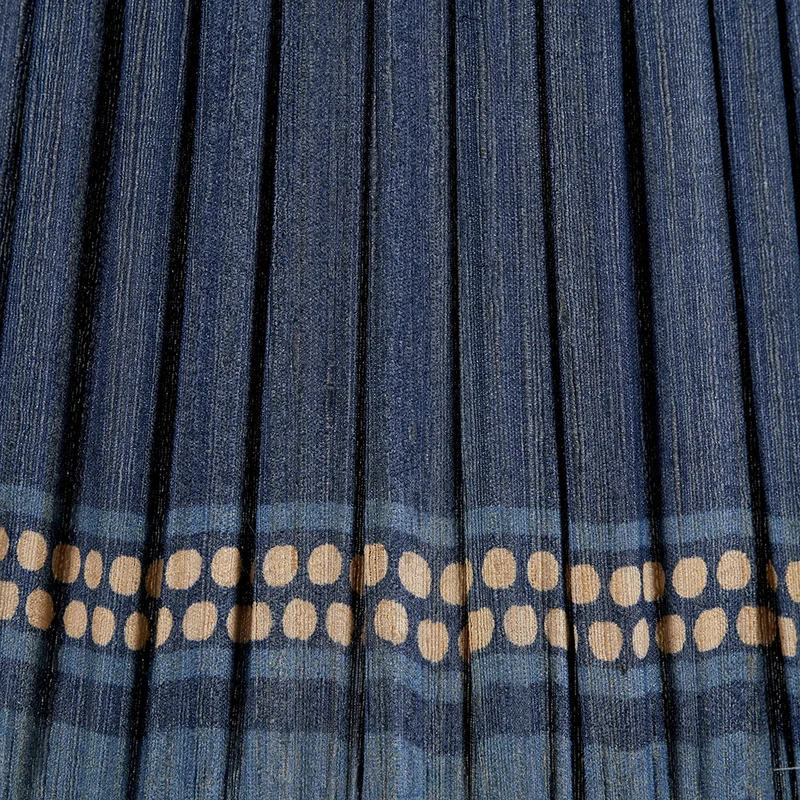 Samaira 35cm Denim Silk Border Print Mushroom Pleat Tapered Lampshade