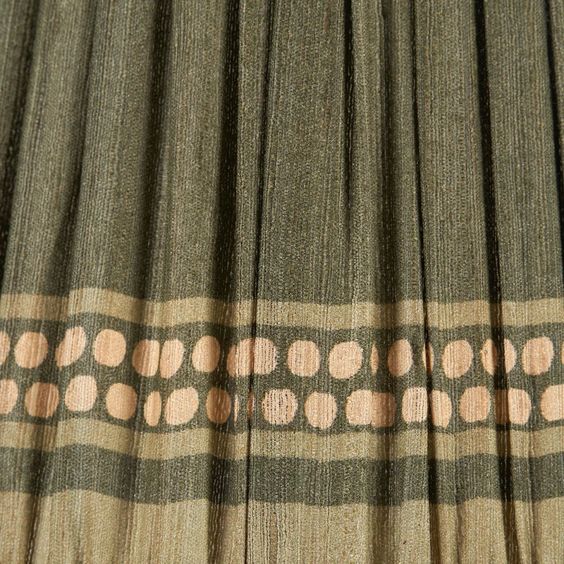 Samaira 30cm Olive Silk Border Print Mushroom Pleat Tapered Lampshade