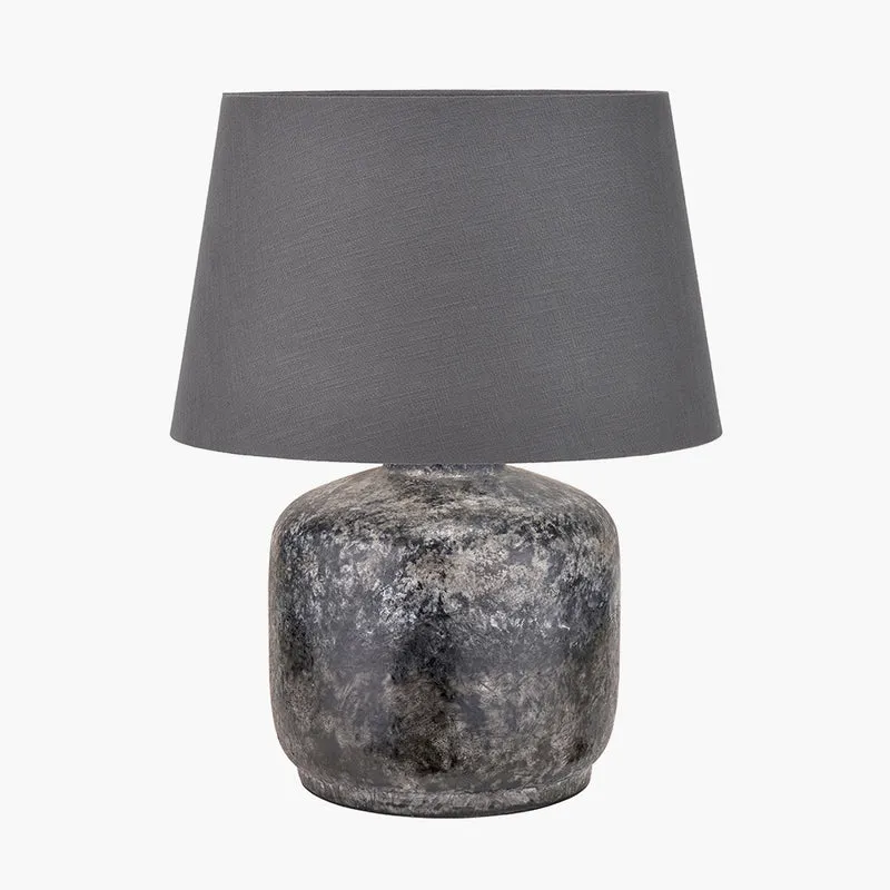 Vulcan Textured Volcanic Effect Grey Small Stoneware Table Lamp Base with Lys 30cm Steel Grey Self Lined Linen Tapered Lampshade