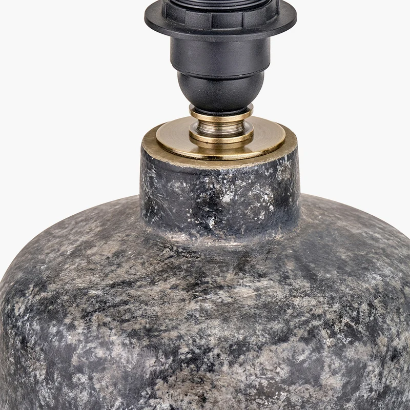 Vulcan Textured Volcanic Effect Grey Small Stoneware Table Lamp Base with Lys 30cm Steel Grey Self Lined Linen Tapered Lampshade