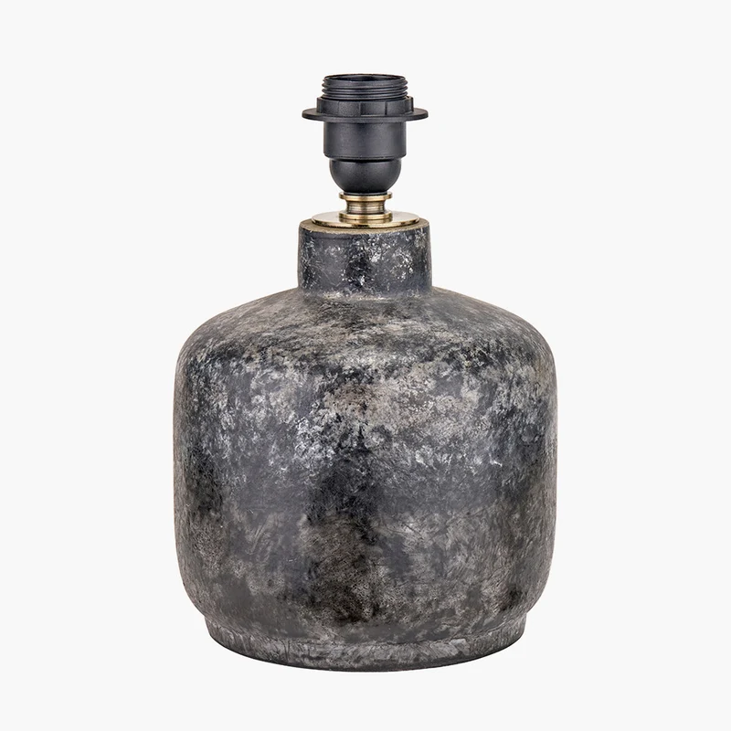 Vulcan Textured Volcanic Effect Grey Small Stoneware Table Lamp Base with Lino 25cm Grey Self Lined Linen Cylinder Lampshade