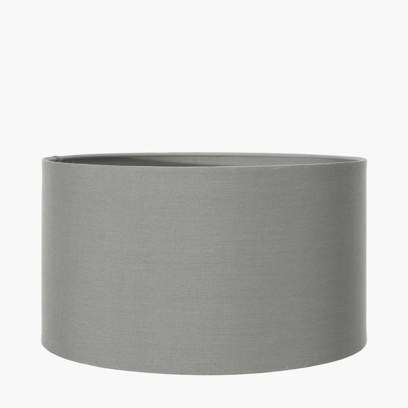Vulcan Textured Volcanic Effect Grey Small Stoneware Table Lamp Base with Harry 30cm Steel Grey Cotton Mix Cylinder Lampshade