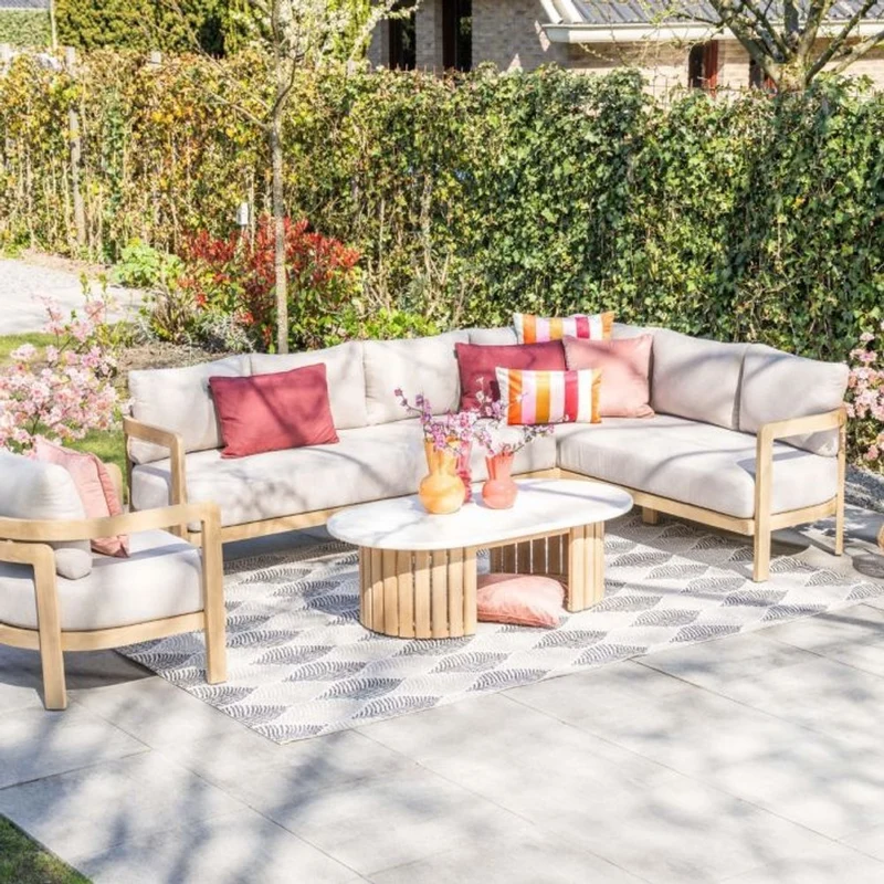 Garden Impressions Ibiza lounge-dining set 2-delig rechts acacia white wash grijs zand