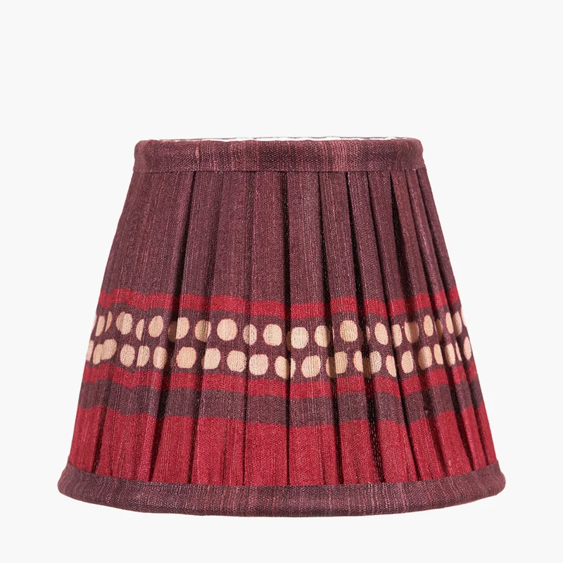 Samaira 16cm Red Silk Border Print Mushroom Pleat Tapered Lampshade