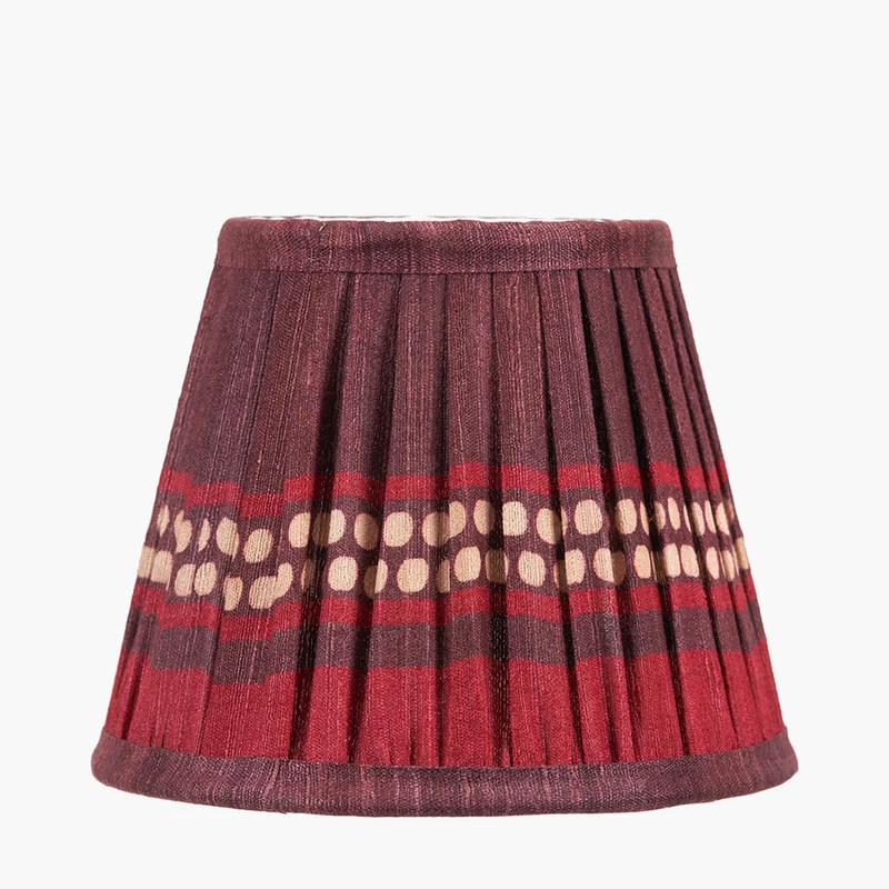 Samaira 16cm Red Silk Border Print Mushroom Pleat Tapered Lampshade