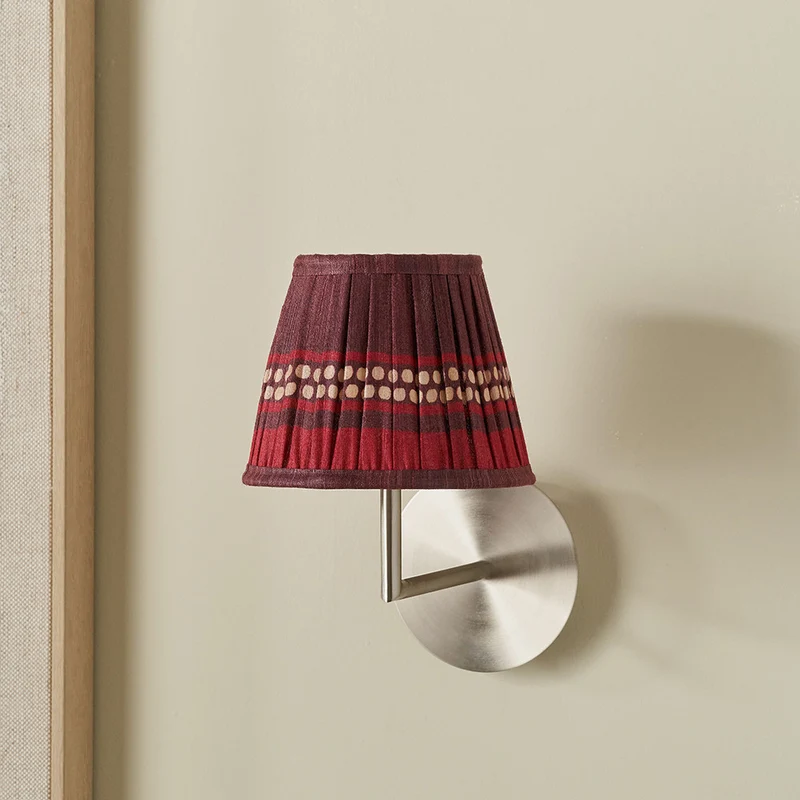 Samaira 16cm Red Silk Border Print Mushroom Pleat Tapered Lampshade