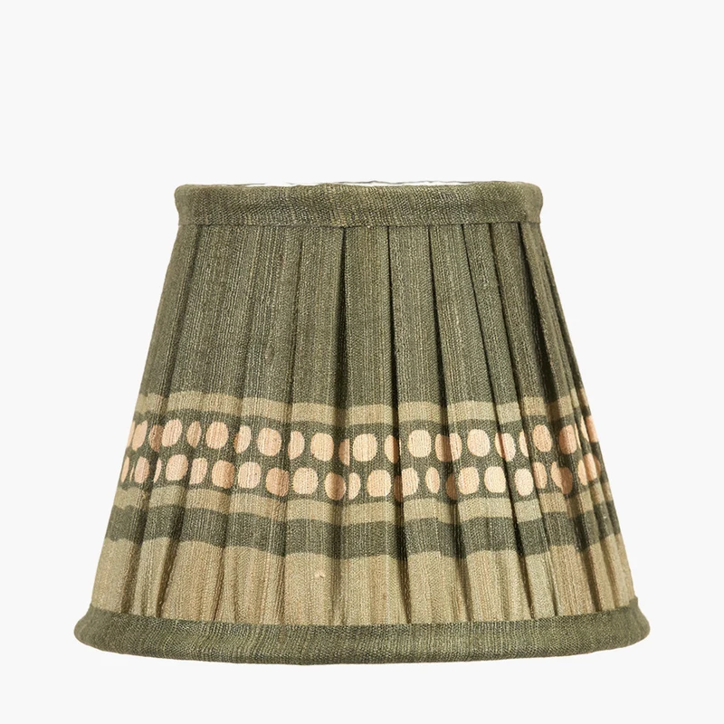 Samaira 16cm Olive Silk Border Print Mushroom Pleat Tapered Lampshade