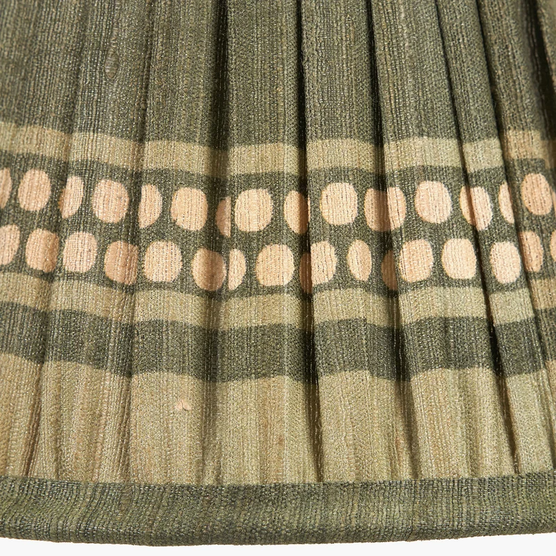 Samaira 16cm Olive Silk Border Print Mushroom Pleat Tapered Lampshade