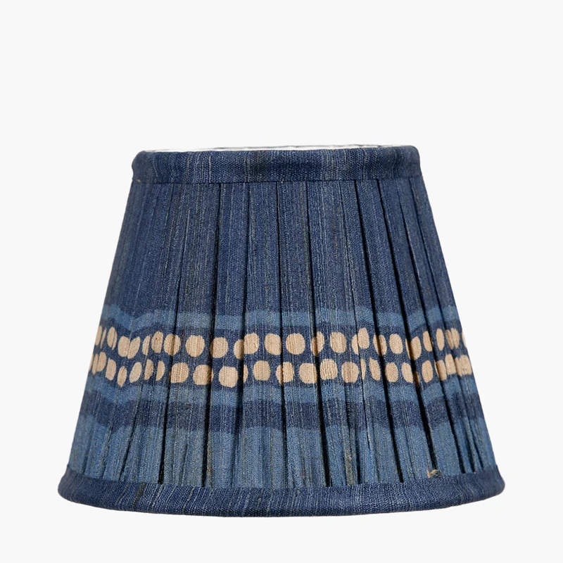 Samaira 16cm Denim Silk Border Print Mushroom Pleat Tapered Lampshade