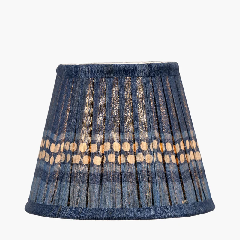 Samaira 16cm Denim Silk Border Print Mushroom Pleat Tapered Lampshade