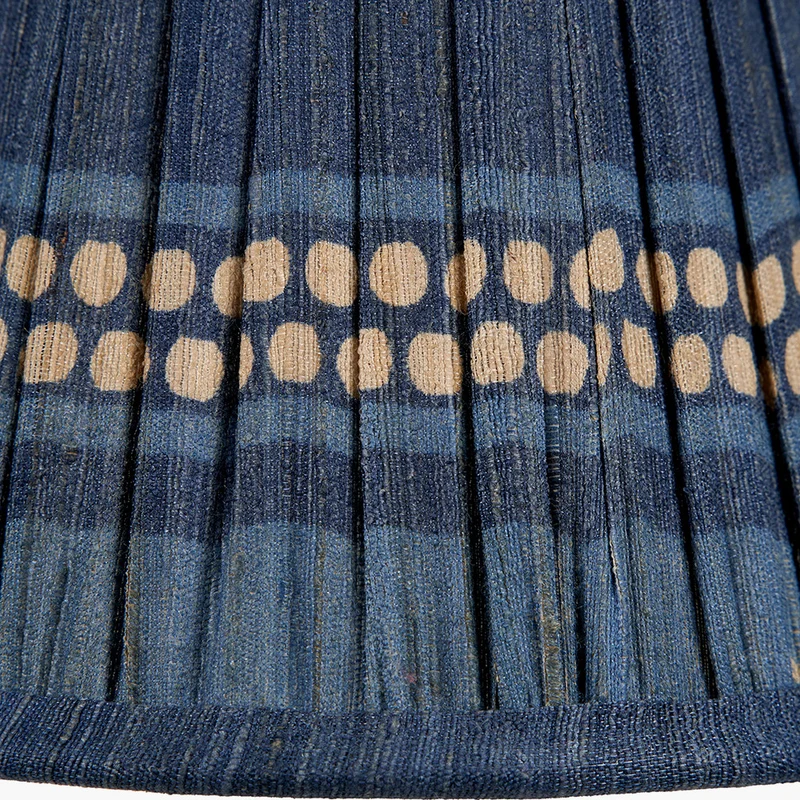 Samaira 16cm Denim Silk Border Print Mushroom Pleat Tapered Lampshade