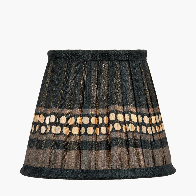 Samaira 16cm Black Silk Border Print Mushroom Pleat Tapered Lampshade