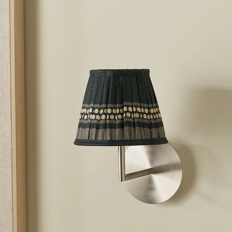 Samaira 16cm Black Silk Border Print Mushroom Pleat Tapered Lampshade
