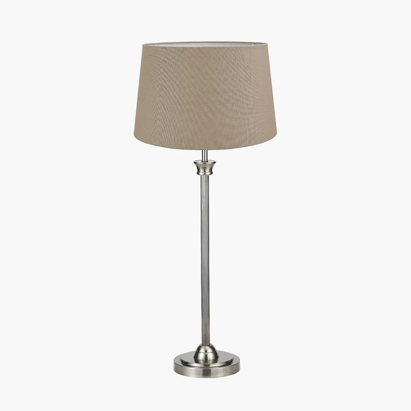Salvatore Antique Silver Metal Table Lamp Base with Winston 35cm Taupe Handloom Tapered Lampshade