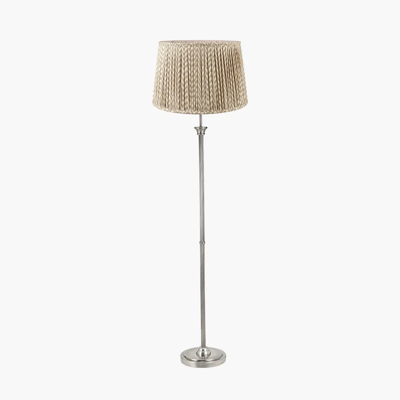 Salvatore Antique Silver Metal Floor Lamp Base with Vienna 45cm Taupe Chevron Mushroom Pleat Lampshade
