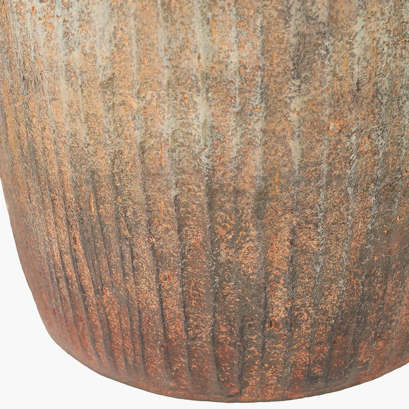 Rustic Brown Fibrestone Vertical Ribbed Decorative Vase Tall