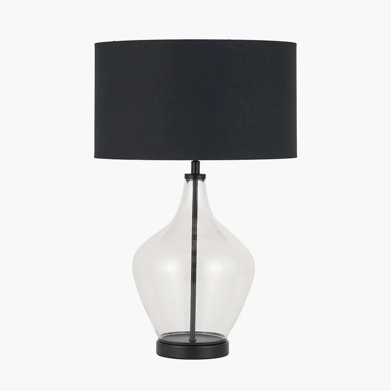 Rowen Clear Bottle Shaped Glass and Black Metal Table Lamp