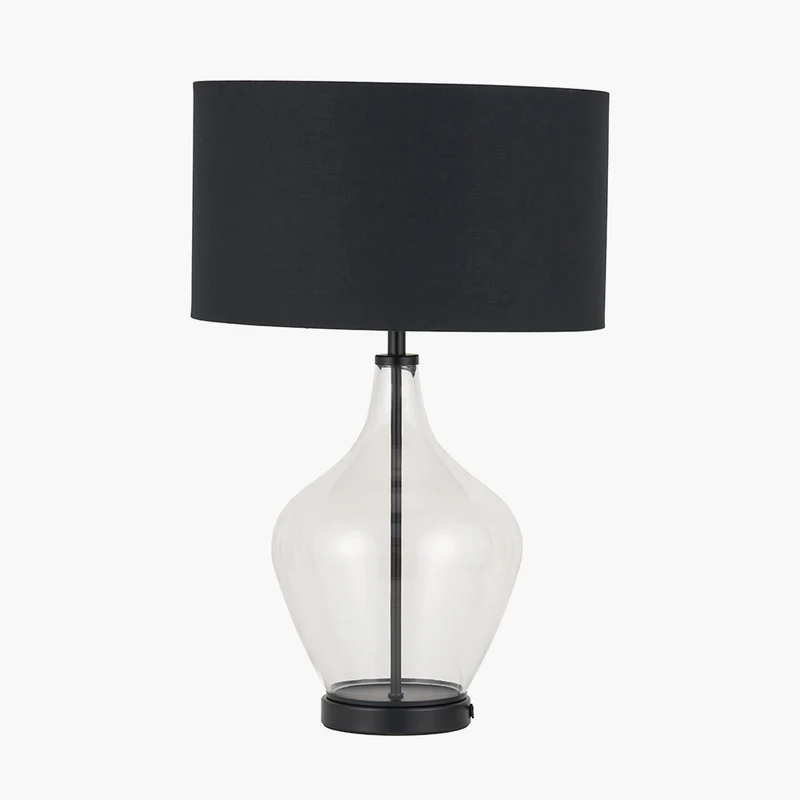 Rowen Clear Bottle Shaped Glass and Black Metal Table Lamp