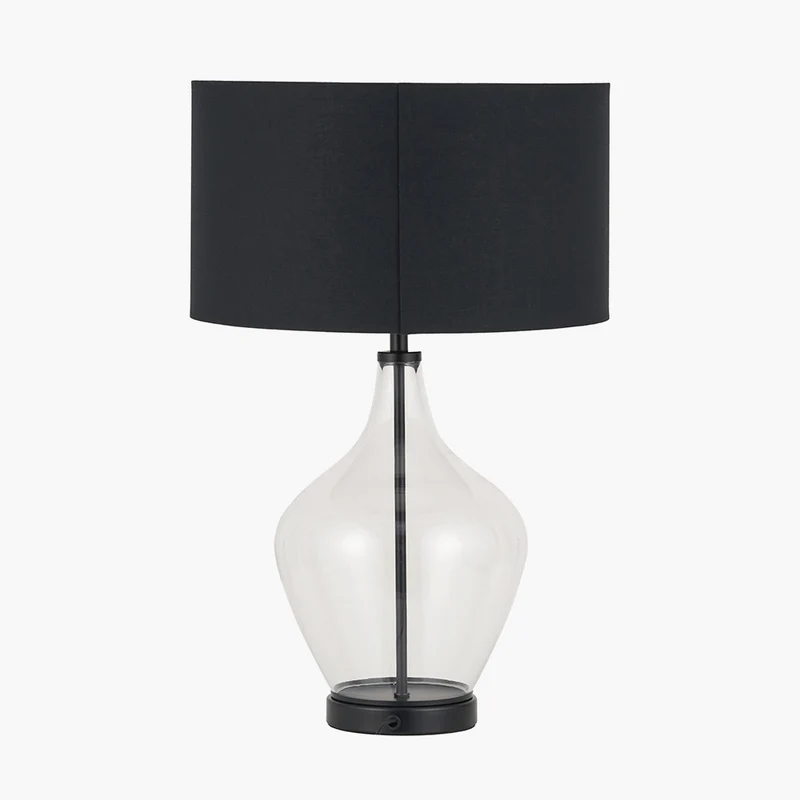 Rowen Clear Bottle Shaped Glass and Black Metal Table Lamp