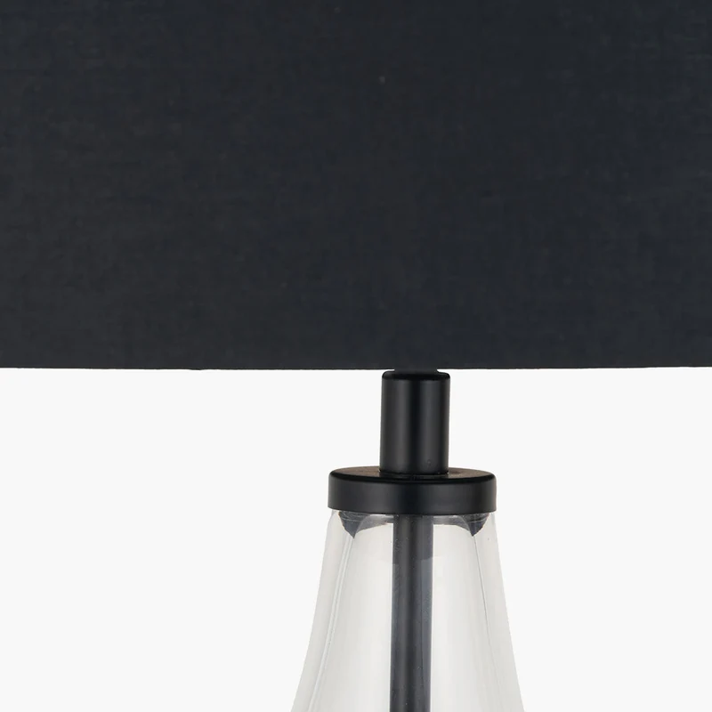 Rowen Clear Bottle Shaped Glass and Black Metal Table Lamp