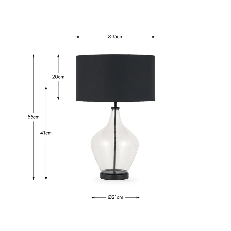 Rowen Clear Bottle Shaped Glass and Black Metal Table Lamp