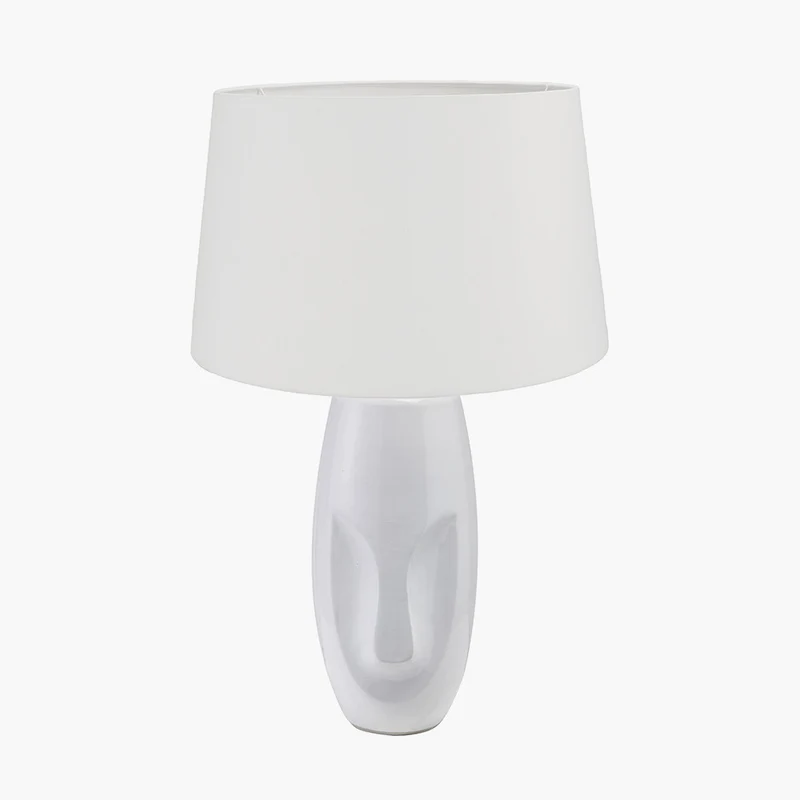 Visage White Face Design Small Stoneware Table Lamp Base with Winston 35cm White Handloom Tapered Lampshade