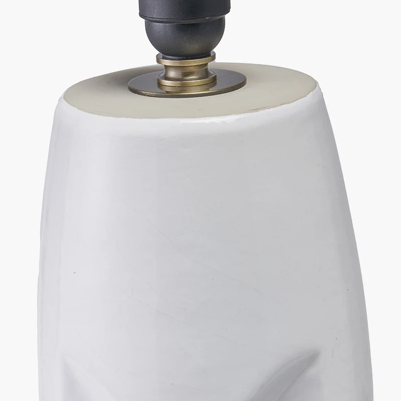 Visage White Face Design Small Stoneware Table Lamp Base with Winston 35cm White Handloom Tapered Lampshade