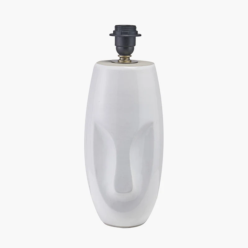 Visage White Face Design Small Stoneware Table Lamp Base with Henry 35cm Taupe Handloom Cylinder Lampshade