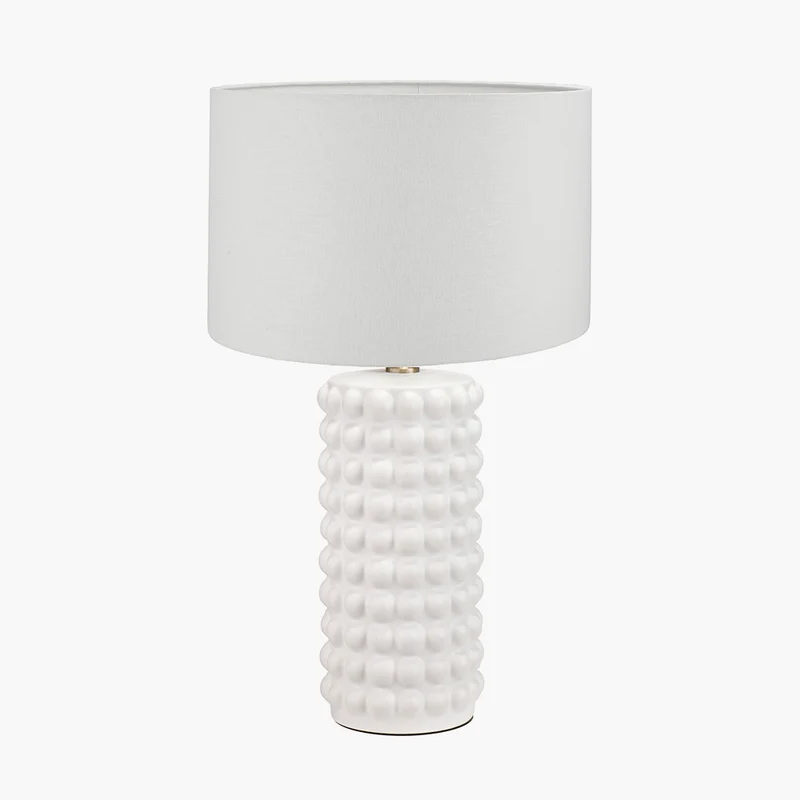 Sohan White Bobbled Ceramic Tall Table Lamp Base with Lino 40cm White Self Lined Linen Cylinder Lampshade