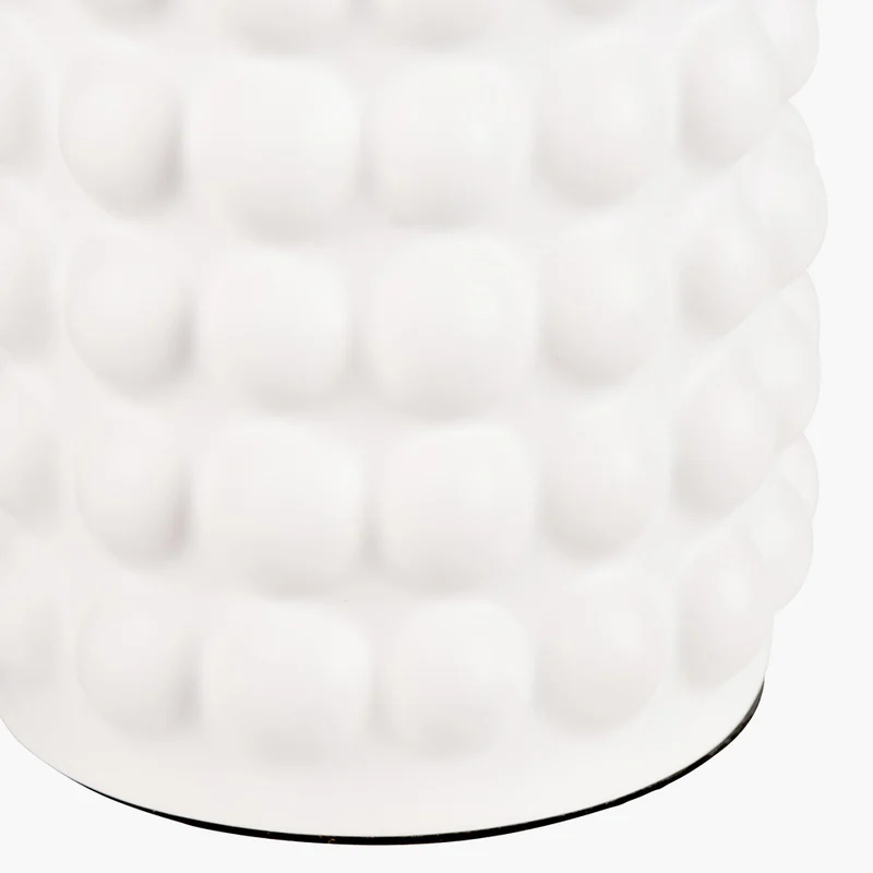 Sohan White Bobbled Ceramic Tall Table Lamp Base with Lino 40cm White Self Lined Linen Cylinder Lampshade